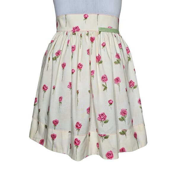 Handmade Cottagecore Waist Apron Floral Rose Plaid Cream Feminine Trad Wife - Picture 1 of 6